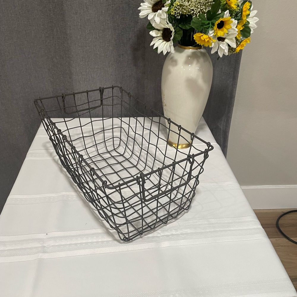 Cottagecore Vintage Industrial Metal Basket w/Handles